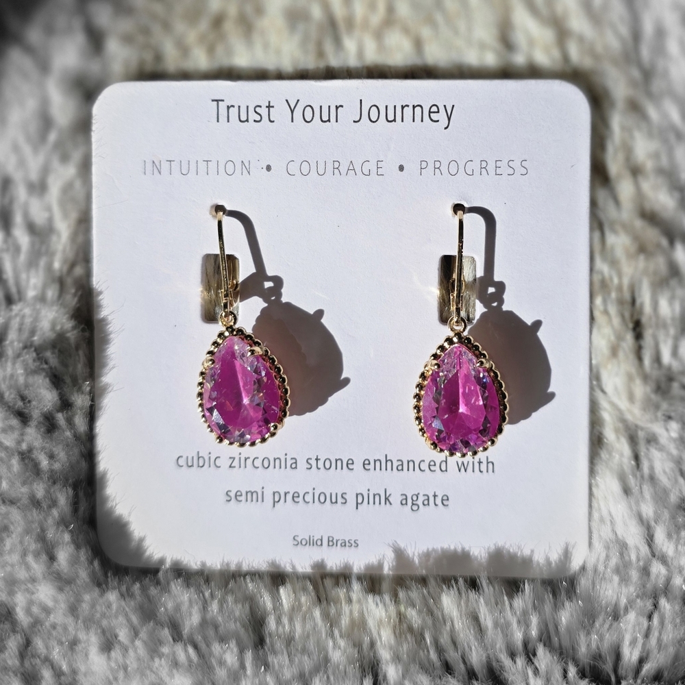 Genuine Pink Agate Earrings - Picture 2 of 4